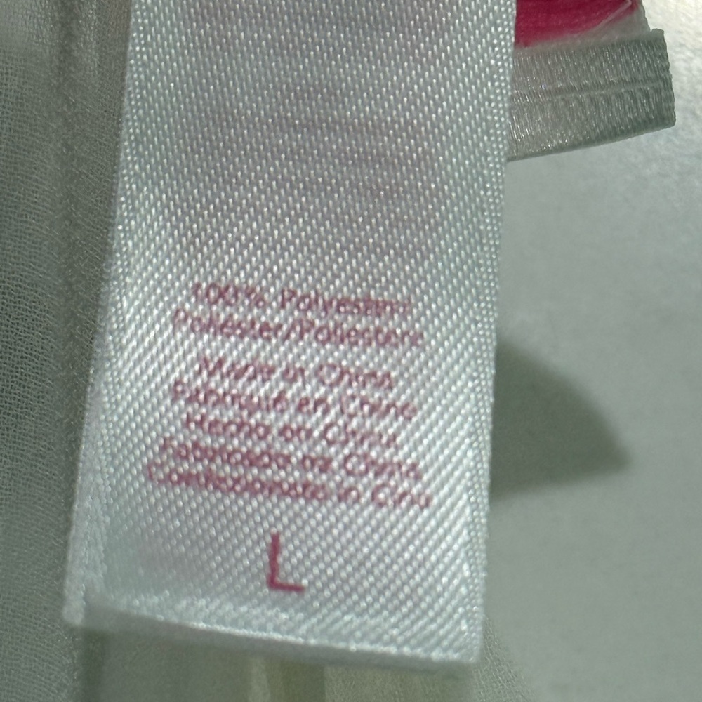 Oscar Dela Renta Pink Label White Sheer Robe Ruffle Trim Women’s Size L - Picture 7 of 8
